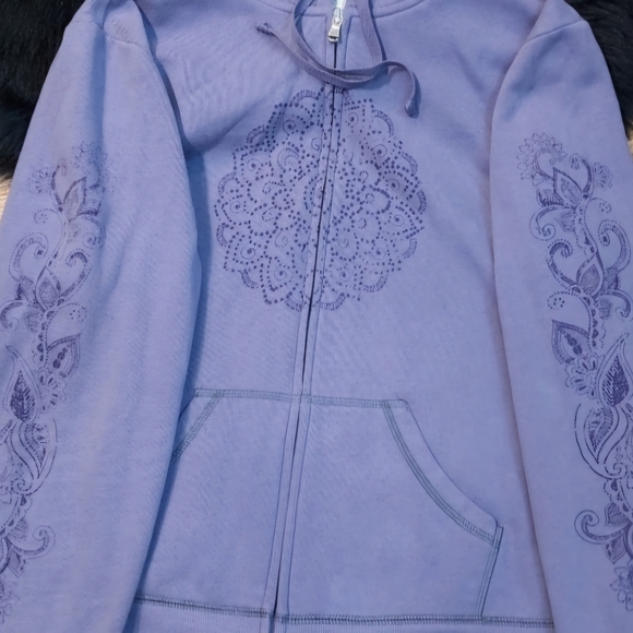 Made For Life Purple Zip-up Hoodie With Floral Design on Front and Arms … - Picture 2 of 10